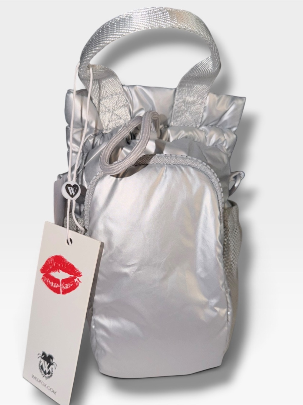NWT: Wildfox Metallic Silver Puffer Crossbody Sling Travel Bag